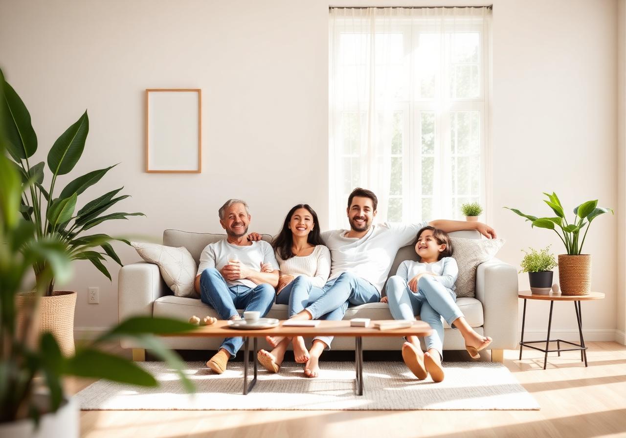 Happy family in clean home